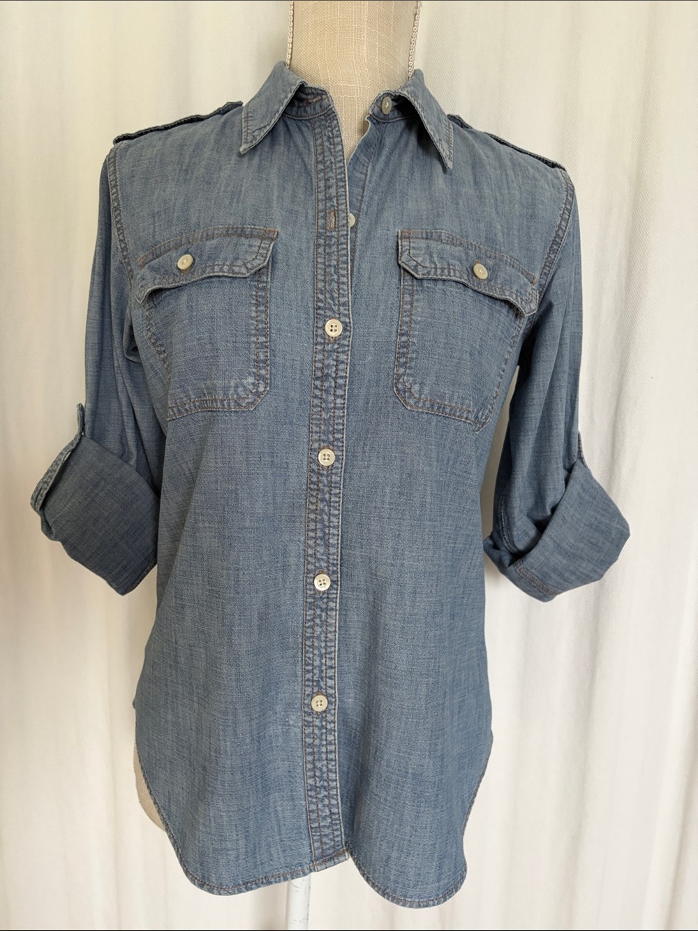Ralph Lauren Light Blue Denim Button-Up Shirt with Chest Pockets